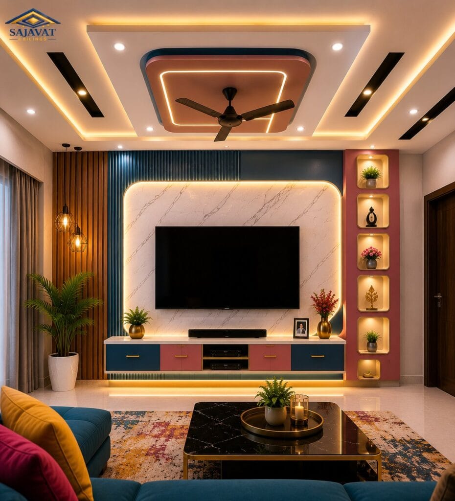 Living Room false ceiling design in Bhavnagar – Sajavat Ceilings