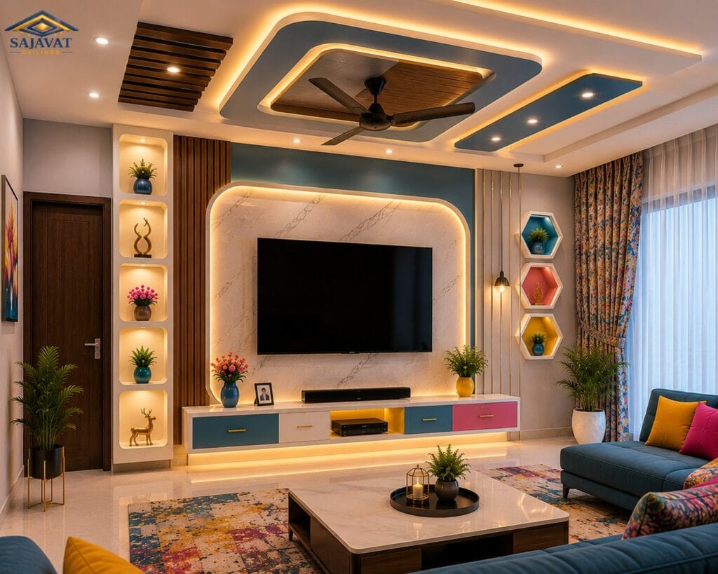 Living Room false ceiling design in Bhavnagar – Sajavat Ceilings